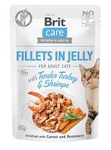 Brit Care® Cat Pouches Fillets In Jelly Tender Turkey & Shrimps with Carrot & Rosemary 85gr