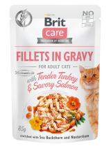 Brit Care® Cat Pouches Fillets In Gravy Turkey & Salmon 85gr