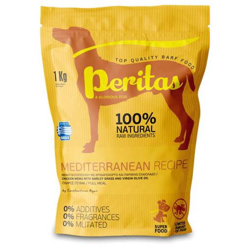 BARF Μεσογειακή. Φυσική ωμή τροφή σκύλου Peritas. Κοτόπουλο, αυγό, λαχανικά, φρούτα, βότανα