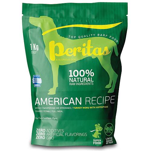 BARF American. Φυσική ωμή τροφή σκύλου Peritas. Γαλοπούλα, φρούτα, λαχανικά, ελαιόλαδο, βότανα