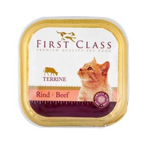 Δισκάκι τροφής πατέ για Γάτες First Class μοσχάρι 100gr