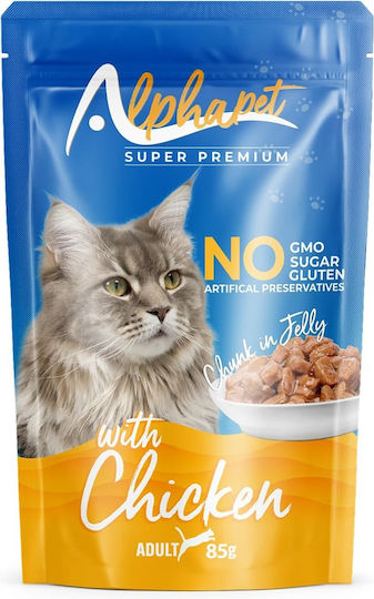 Alpha Pet Υγρή Τροφή για Ενήλικες Γάτες σε Φακελάκι με Κοτόπουλο 85gr