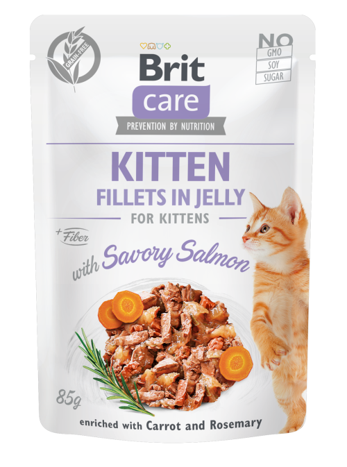 Brit Care® Cat Pouches Fillets In Jelly Kitten Savory Salmon with Carrot & Rosemary