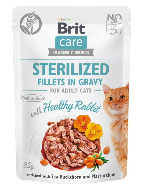 Brit Care® Cat Pouches Fillets In Gravy Rabbit for Sterilised