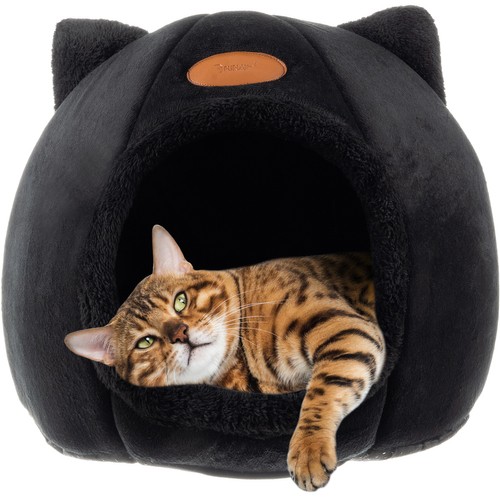 Κρεβάτι - σπιτάκι βελούδινης υφής για γάτες - Purlov 36x33 cm με αδιάβροχο υπόστρωμα