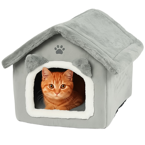 Purlov Cat House. Μαλακό Πουπουλένιο Σπίτι Γάτας. Αποσπώμενη Στέγη. Αποσπώμενο Μαξιλάρι. 39×38×35cm