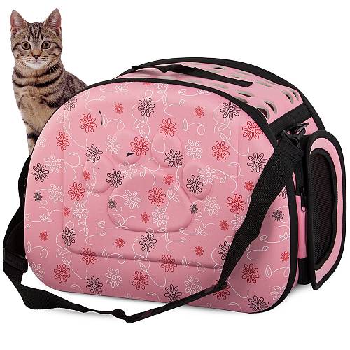 Premium τσάντα μεταφοράς για μικρά κατοικίδια. Ροζ με λουλούδια. 40cm x 33cm x 27.5cm