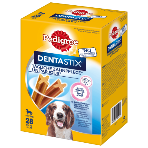 Pedigree dentastix για μεσαίους σκύλους (10-25kg). Kουτί με 28 sticks. 720g.