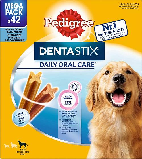 Pedigree dentastix για μεγάλους σκύλους (άνω των 25kg). Kουτί με 42 sticks. 1620g.