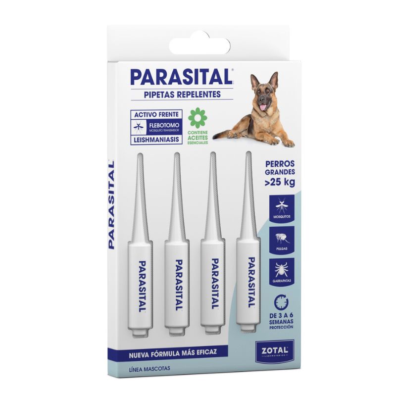 Αντιπαρασιτική αμπούλα - πιπέτα Zotal Parasital για μεγαλόσωμους σκύλους 25+ Kg. 4 x 5ml.