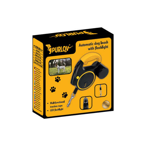 Αυτόματο Λουρί Σκύλου Purlov με Φακό LED και Μήκος 5m για Σκύλους 10–25kg